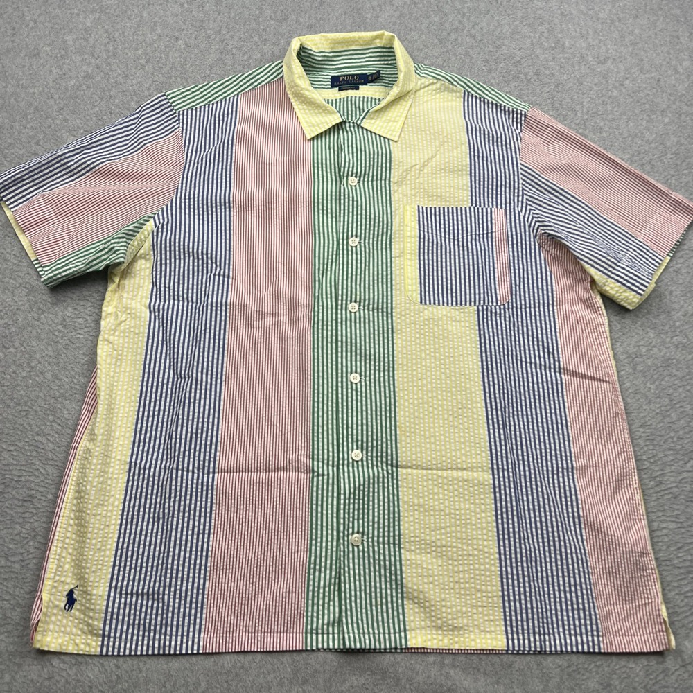 Polo Ralph Lauren Seersucker Shirt Mens XL Colorblock Striped Classic Fit Button
